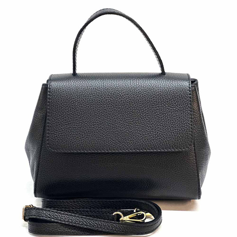 Gaia Italian Leather Handbag – Compact Top Handle with Dollar Grain Texture - Leather Italiano