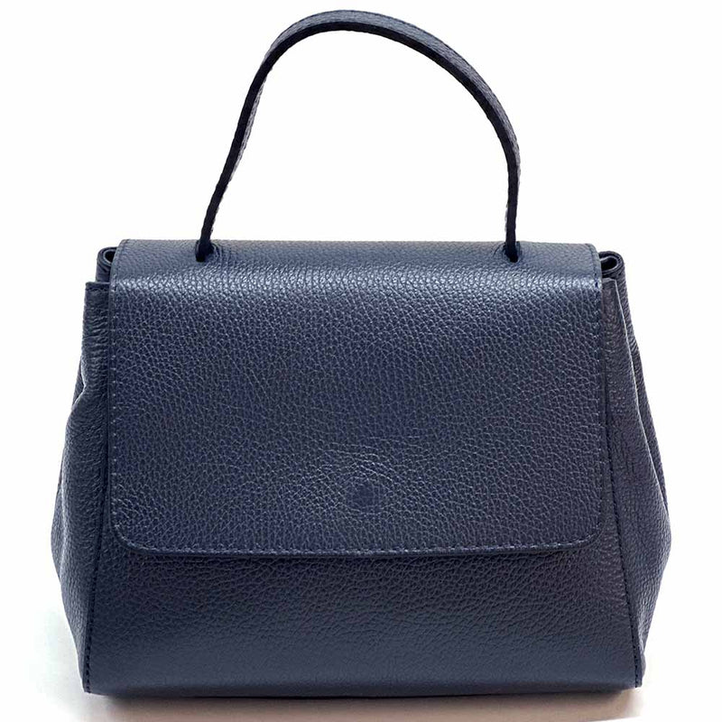 Gaia Italian Leather Handbag – Compact Top Handle with Dollar Grain Texture - Leather Italiano