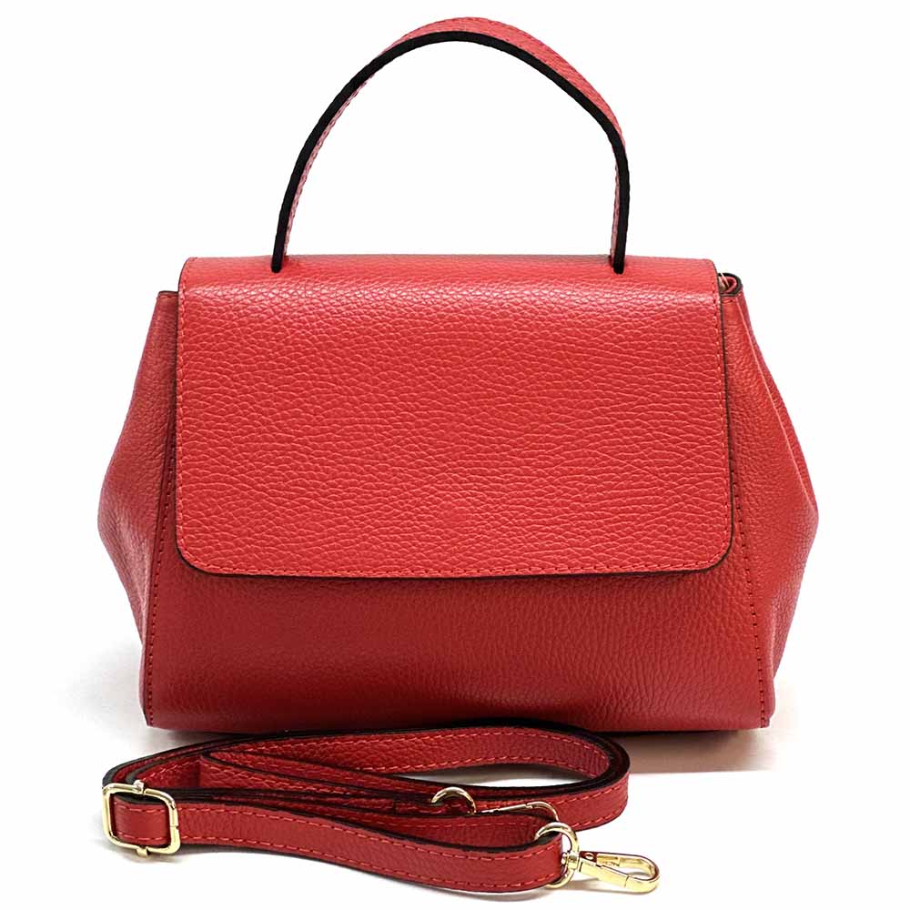 Gaia Italian Leather Handbag – Compact Top Handle with Dollar Grain Texture - Leather Italiano