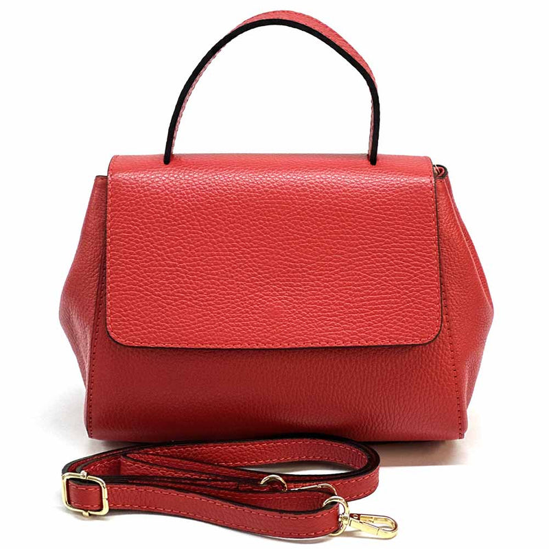 Gaia Italian Leather Handbag – Compact Top Handle with Dollar Grain Texture - Leather Italiano