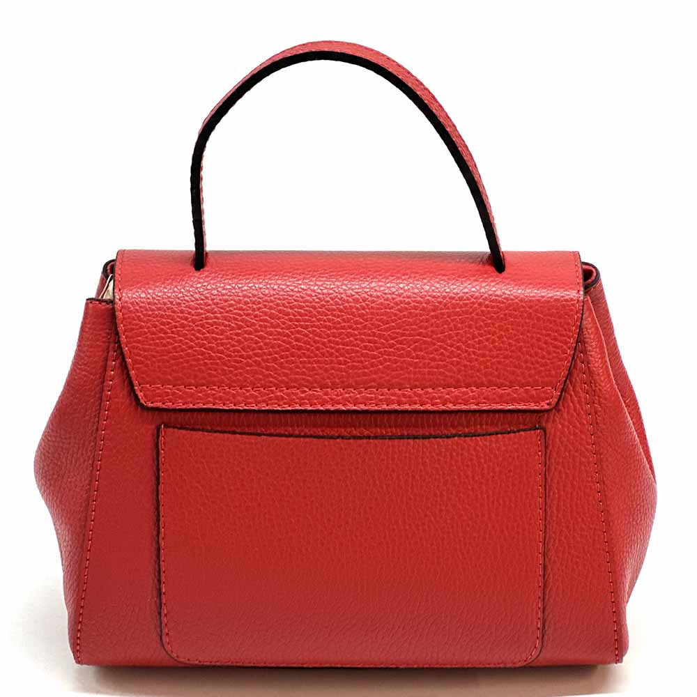 Gaia Italian Leather Handbag – Compact Top Handle with Dollar Grain Texture - Leather Italiano