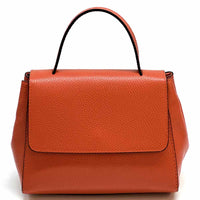 Gaia Italian Leather Handbag – Compact Top Handle with Dollar Grain Texture - Leather Italiano