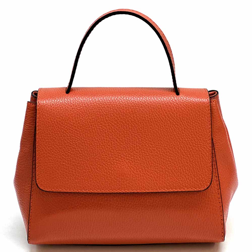 Gaia Italian Leather Handbag – Compact Top Handle with Dollar Grain Texture - Leather Italiano