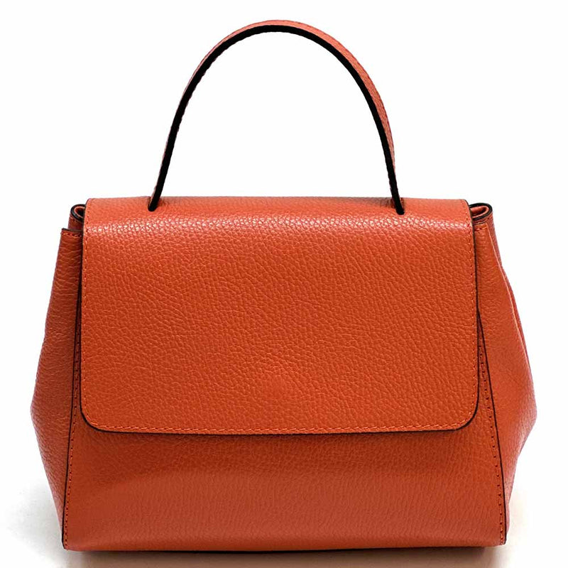 Gaia Italian Leather Handbag – Compact Top Handle with Dollar Grain Texture - Leather Italiano