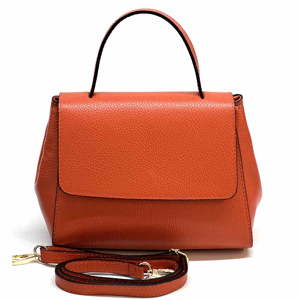 Gaia Italian Leather Handbag – Compact Top Handle with Dollar Grain Texture - Leather Italiano