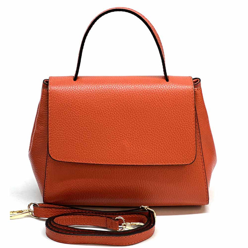 Gaia Italian Leather Handbag – Compact Top Handle with Dollar Grain Texture - Leather Italiano