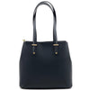 Front View of Heather Leather Satchel Briefcase in Black for Women