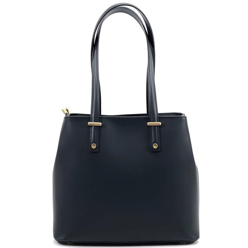 Front View of Heather Leather Satchel Briefcase in Black for Women