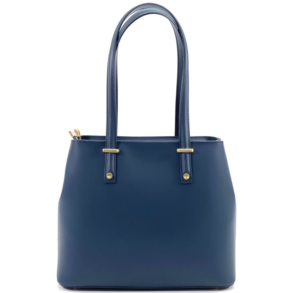 Front View of Heather Leather Satchel Briefcase in Blue for Women