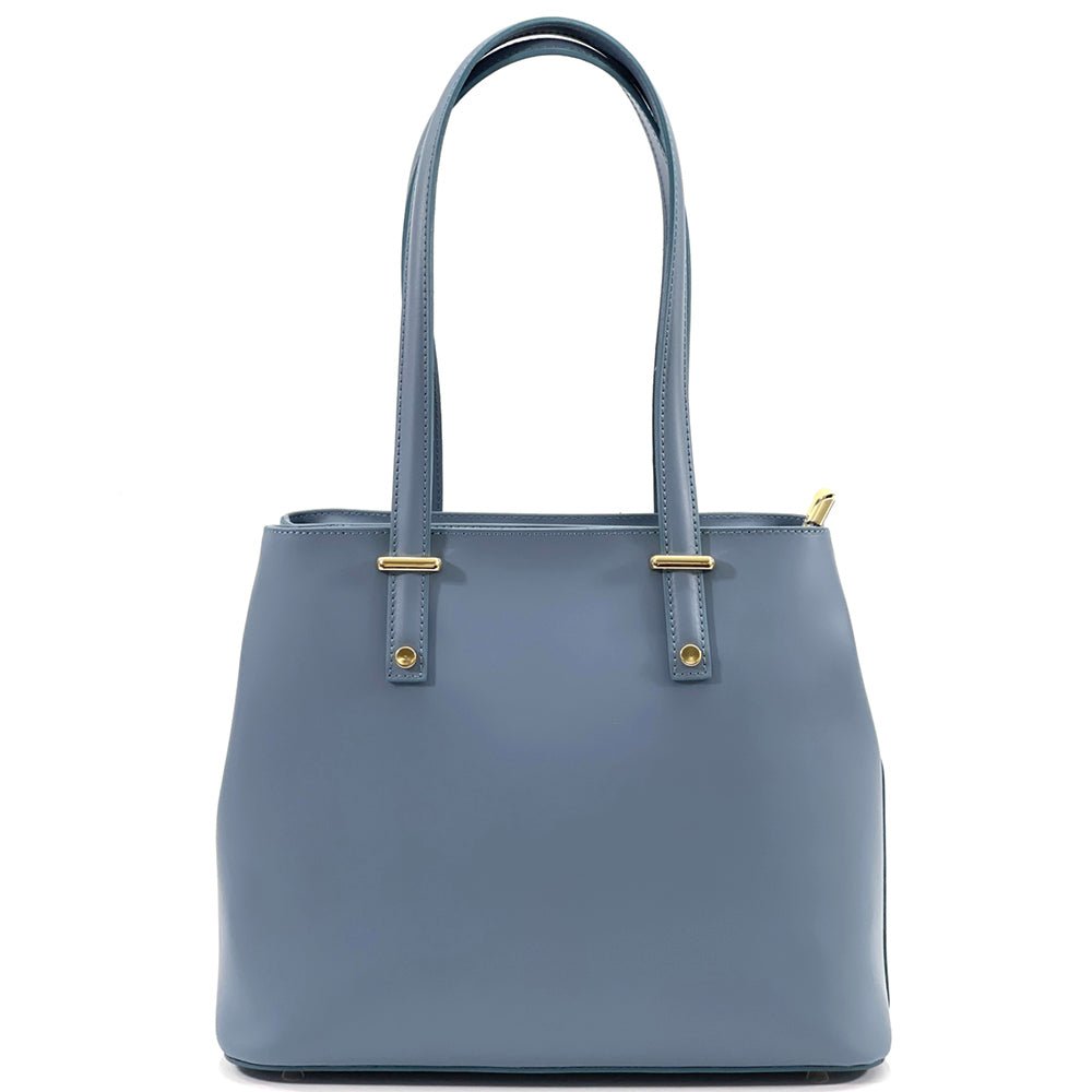 Front View of Heather Leather Satchel Briefcase in Light Cyan for Women