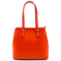 Front View of Heather Leather Satchel Briefcase in Orange for Women