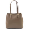 Front View of Heather Leather Satchel Briefcase in Taupe for Women