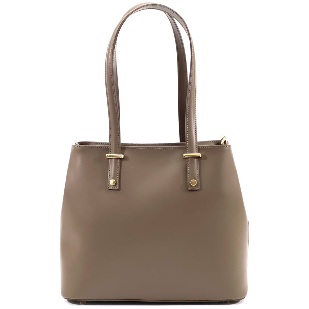 Front View of Heather Leather Satchel Briefcase in Taupe for Women