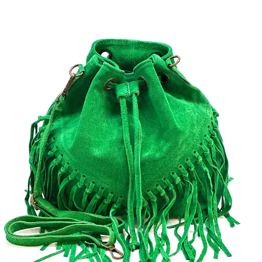 Ileana Fringed Suede Bucket Bag – Bohemian Italian Chic - Leather Italiano