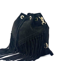 Ileana Fringed Suede Bucket Bag – Bohemian Italian Chic - Leather Italiano