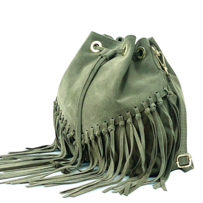 Ileana Fringed Suede Bucket Bag – Bohemian Italian Chic - Leather Italiano