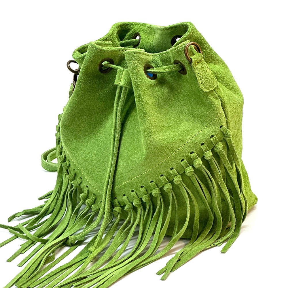 Ileana Fringed Suede Bucket Bag – Bohemian Italian Chic - Leather Italiano