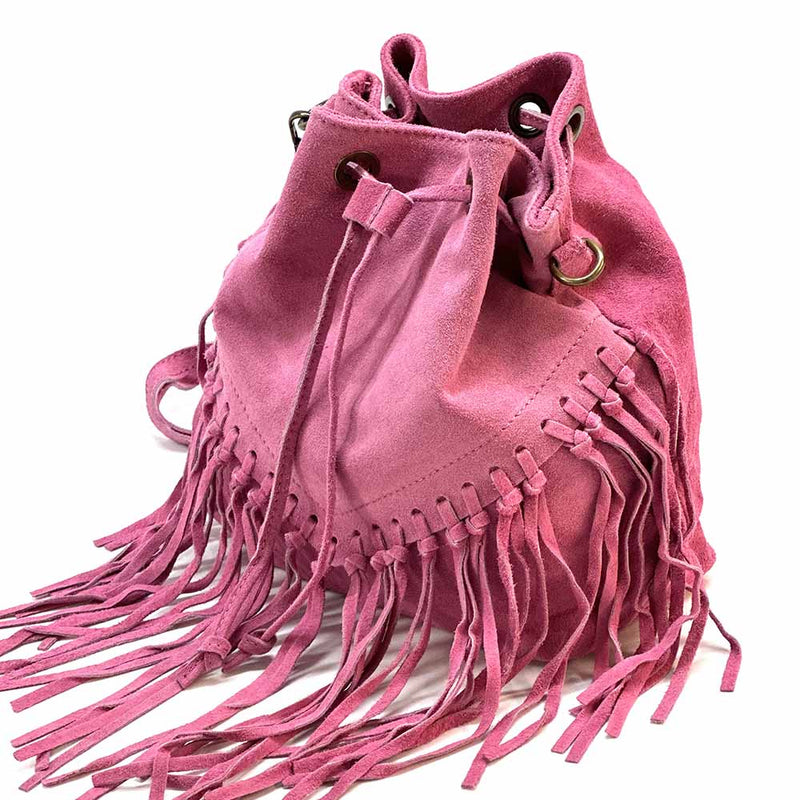 Ileana Fringed Suede Bucket Bag – Bohemian Italian Chic - Leather Italiano