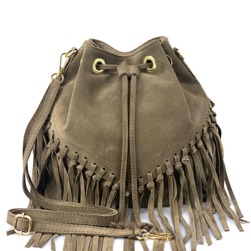 Ileana Fringed Suede Bucket Bag – Bohemian Italian Chic - Leather Italiano
