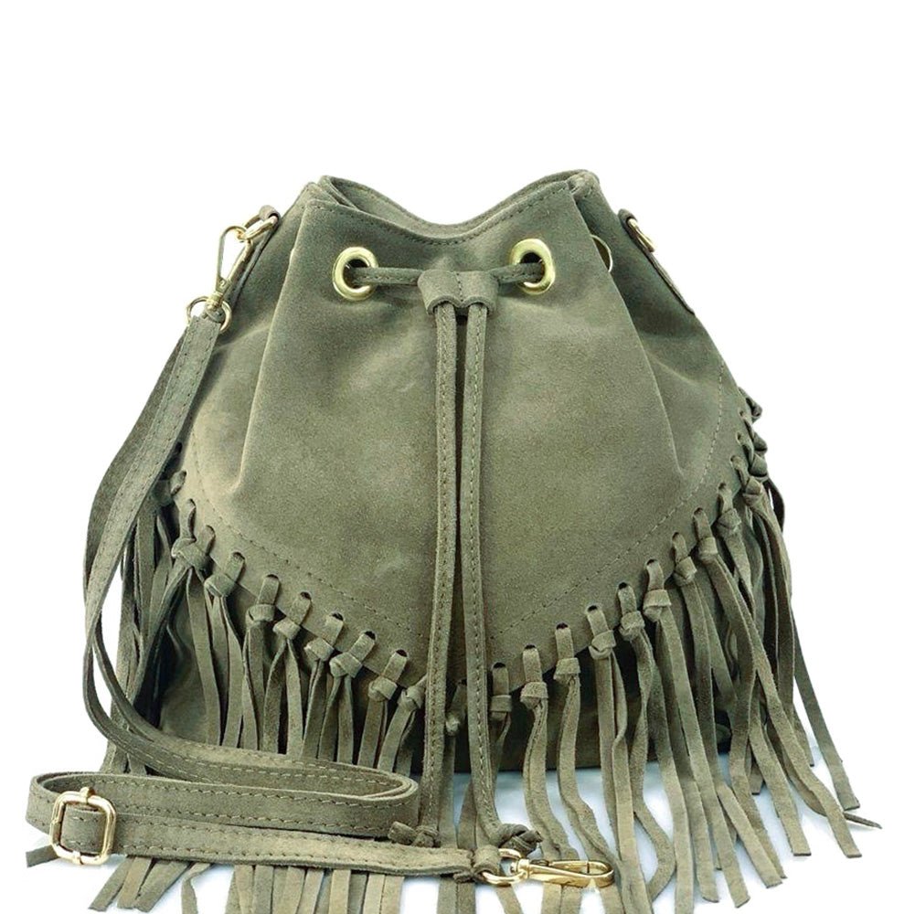 Ileana Fringed Suede Bucket Bag – Bohemian Italian Chic - Leather Italiano