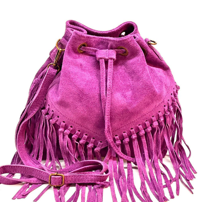 Ileana Fringed Suede Bucket Bag – Bohemian Italian Chic - Leather Italiano