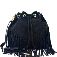 Ileana Fringed Suede Bucket Bag – Bohemian Italian Chic - Leather Italiano