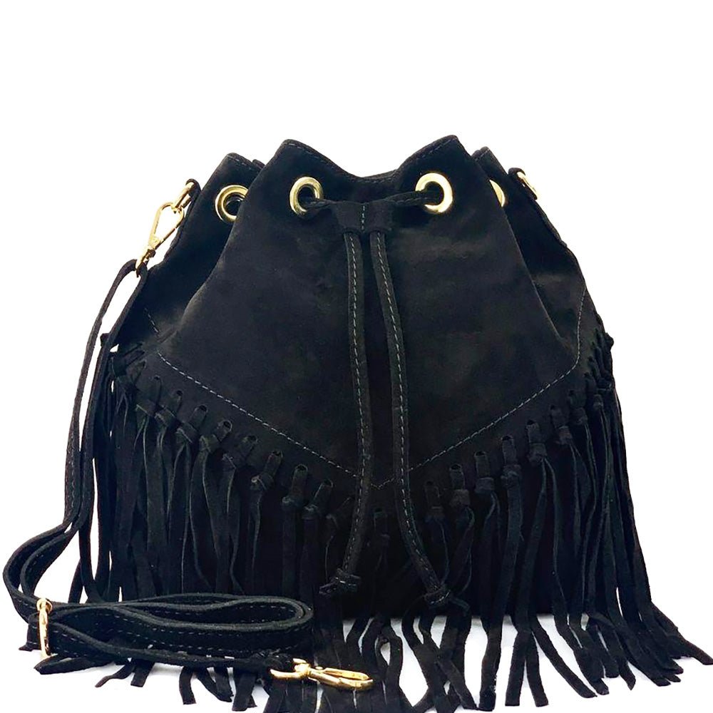 Ileana Fringed Suede Bucket Bag – Bohemian Italian Chic - Leather Italiano