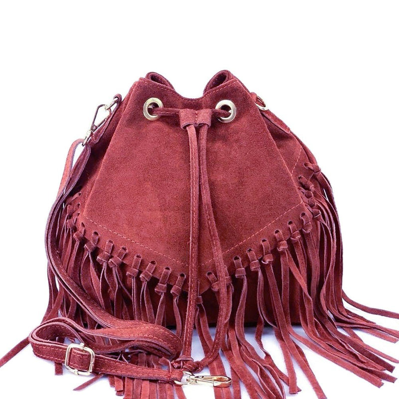 Ileana Fringed Suede Bucket Bag – Bohemian Italian Chic - Leather Italiano