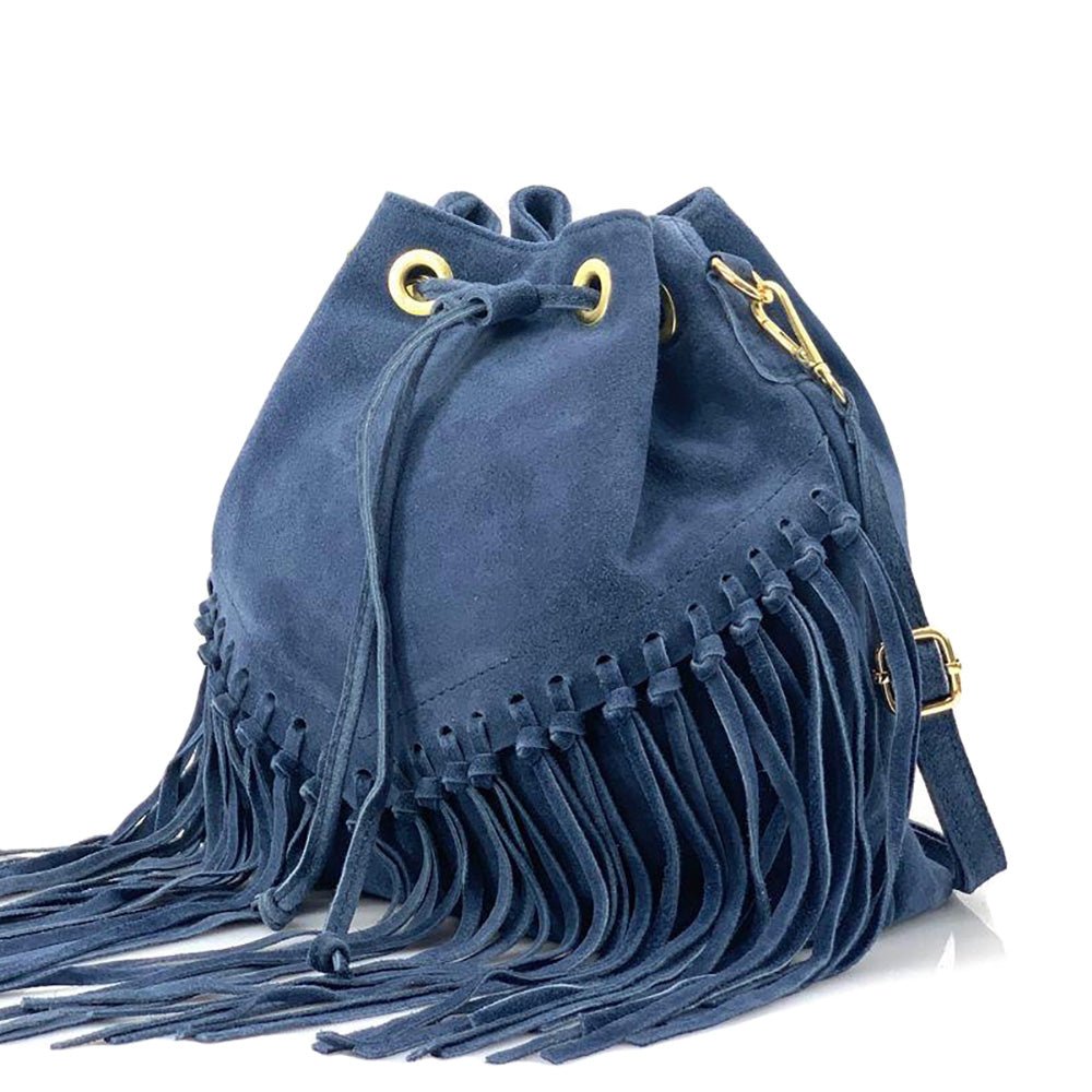 Ileana Fringed Suede Bucket Bag – Bohemian Italian Chic - Leather Italiano