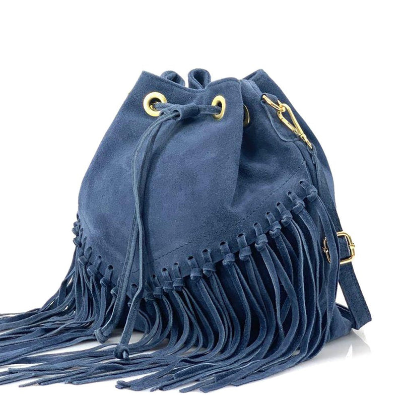 Ileana Fringed Suede Bucket Bag – Bohemian Italian Chic - Leather Italiano