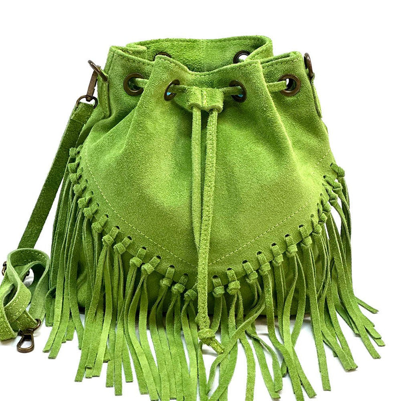 Ileana Fringed Suede Bucket Bag – Bohemian Italian Chic - Leather Italiano