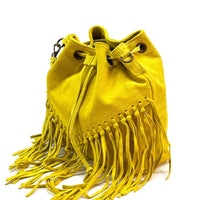 Ileana Fringed Suede Bucket Bag – Bohemian Italian Chic - Leather Italiano