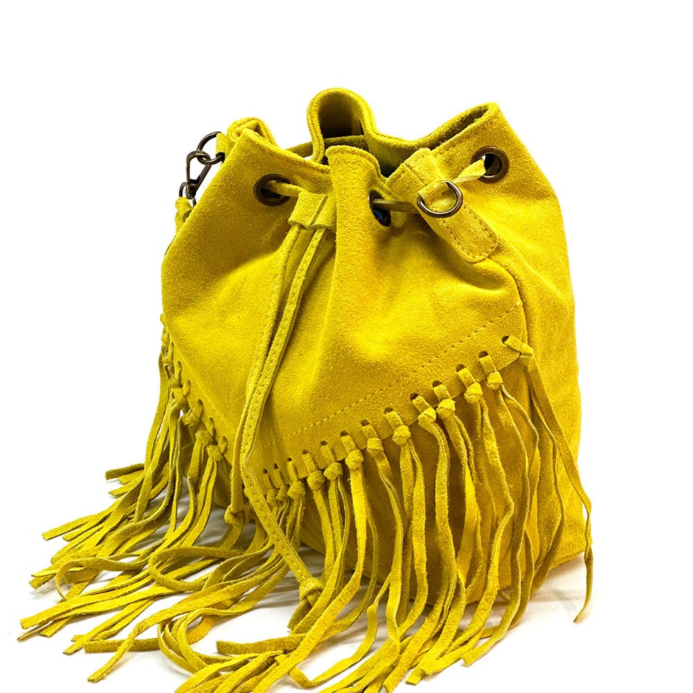 Ileana Fringed Suede Bucket Bag – Bohemian Italian Chic - Leather Italiano