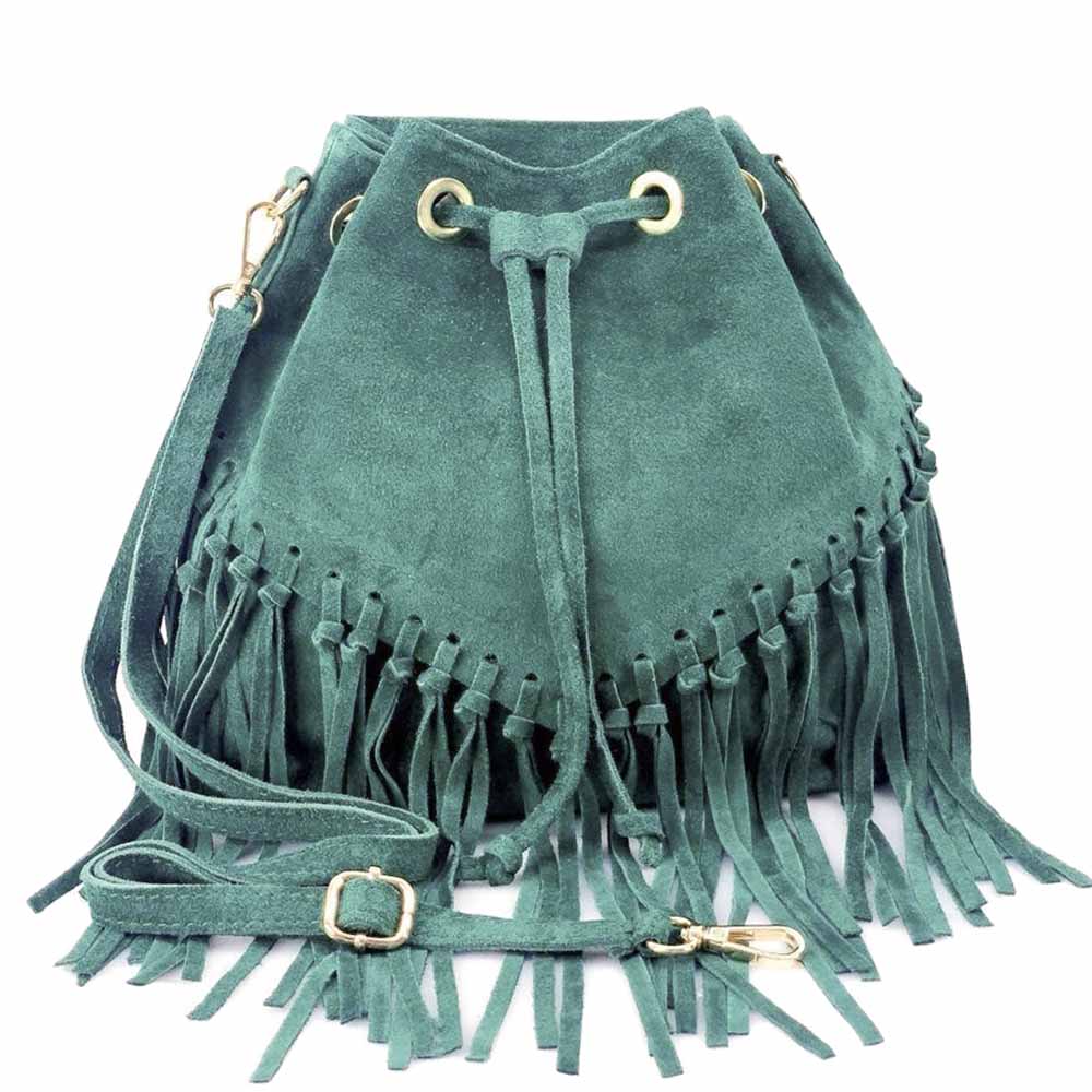 Ileana Fringed Suede Bucket Bag – Bohemian Italian Chic - Leather Italiano