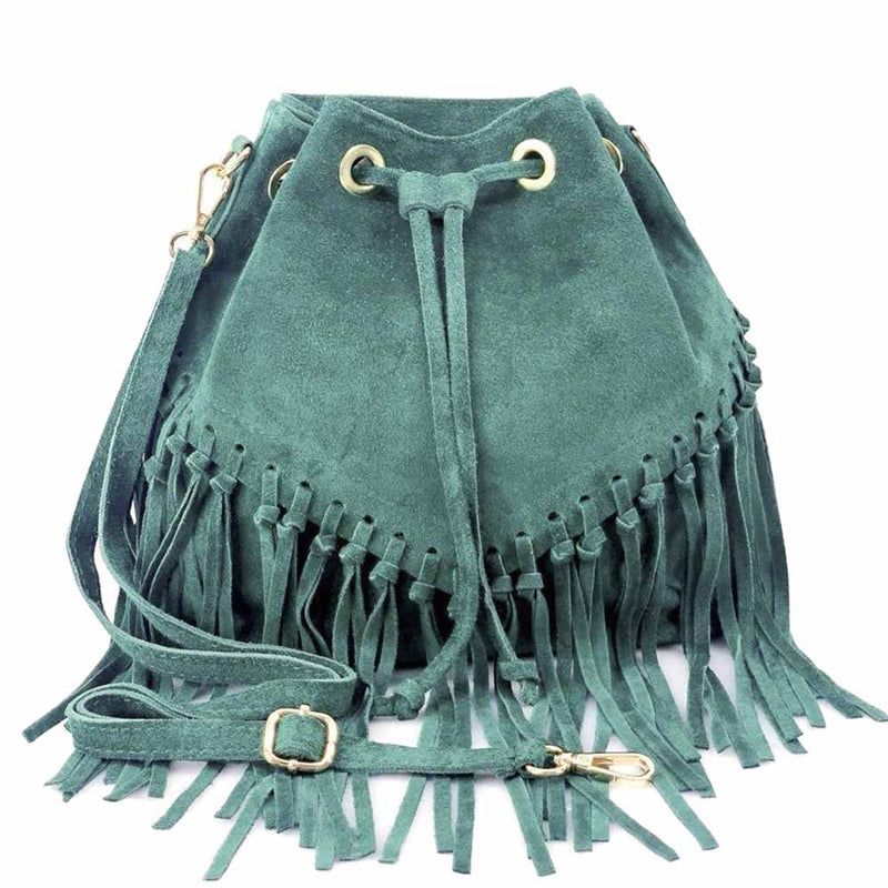 Ileana Fringed Suede Bucket Bag – Bohemian Italian Chic - Leather Italiano