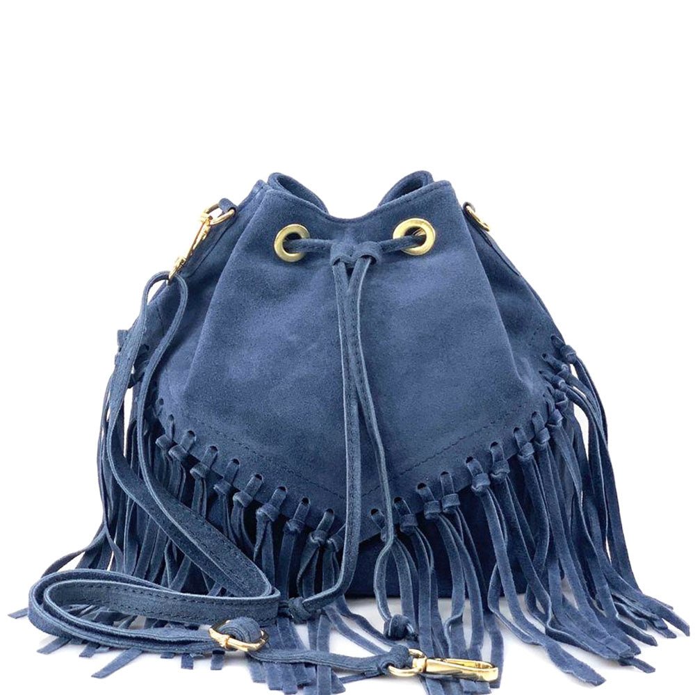 Ileana Fringed Suede Bucket Bag – Bohemian Italian Chic - Leather Italiano