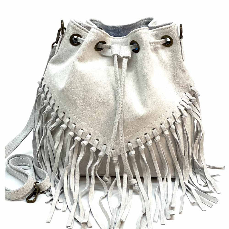 Ileana Fringed Suede Bucket Bag – Bohemian Italian Chic - Leather Italiano