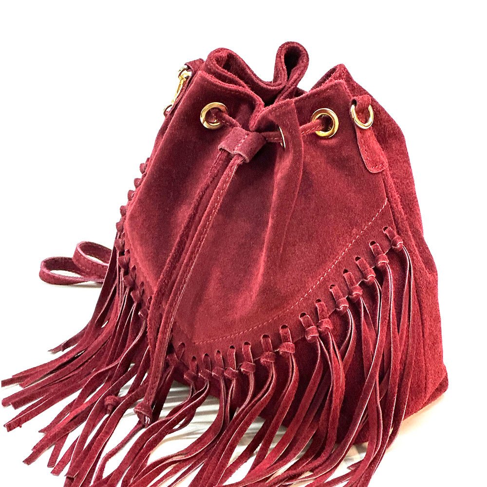 Ileana Fringed Suede Bucket Bag – Bohemian Italian Chic - Leather Italiano