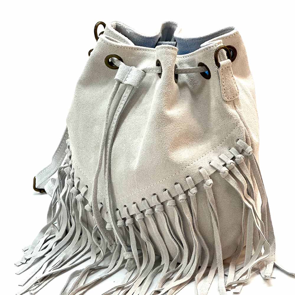 Ileana Fringed Suede Bucket Bag – Bohemian Italian Chic - Leather Italiano