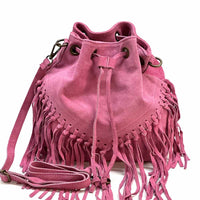 Ileana Fringed Suede Bucket Bag – Bohemian Italian Chic - Leather Italiano
