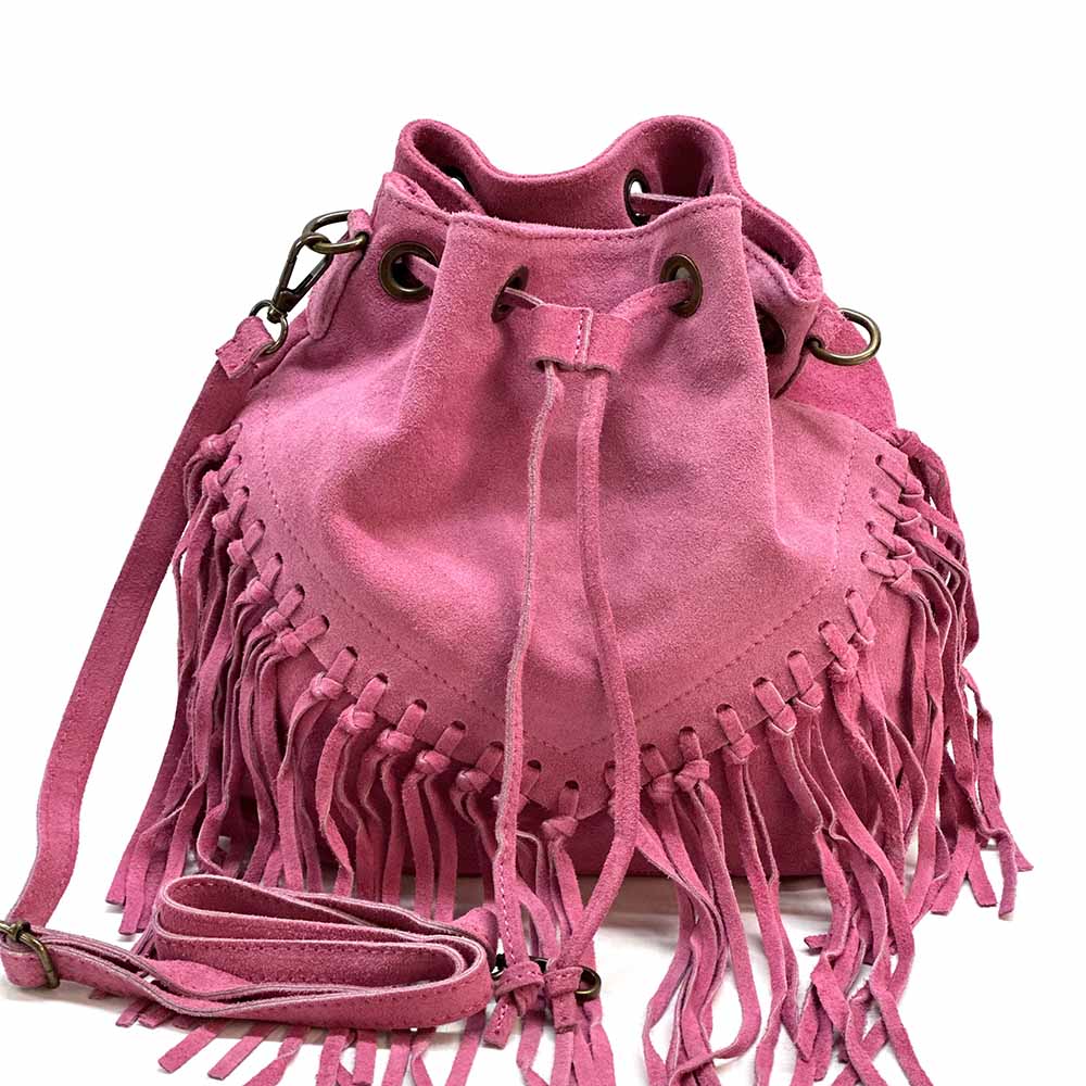 Ileana Fringed Suede Bucket Bag – Bohemian Italian Chic - Leather Italiano