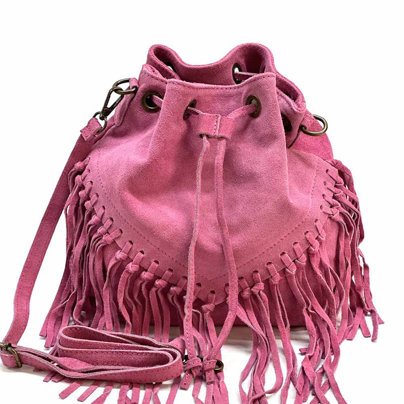 Ileana Fringed Suede Bucket Bag – Bohemian Italian Chic - Leather Italiano