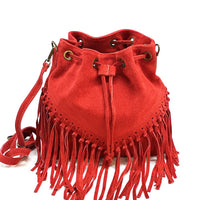 Ileana Fringed Suede Bucket Bag – Bohemian Italian Chic - Leather Italiano