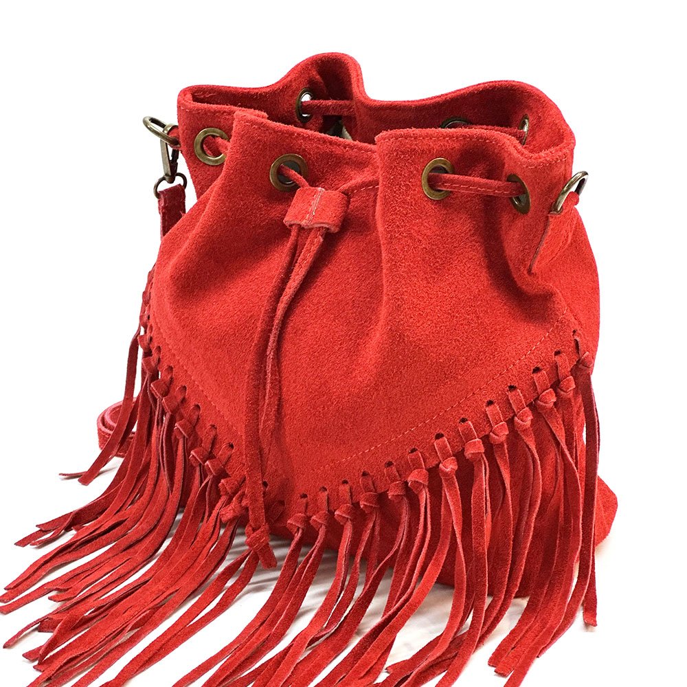 Ileana Fringed Suede Bucket Bag – Bohemian Italian Chic - Leather Italiano