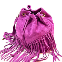 Ileana Fringed Suede Bucket Bag – Bohemian Italian Chic - Leather Italiano