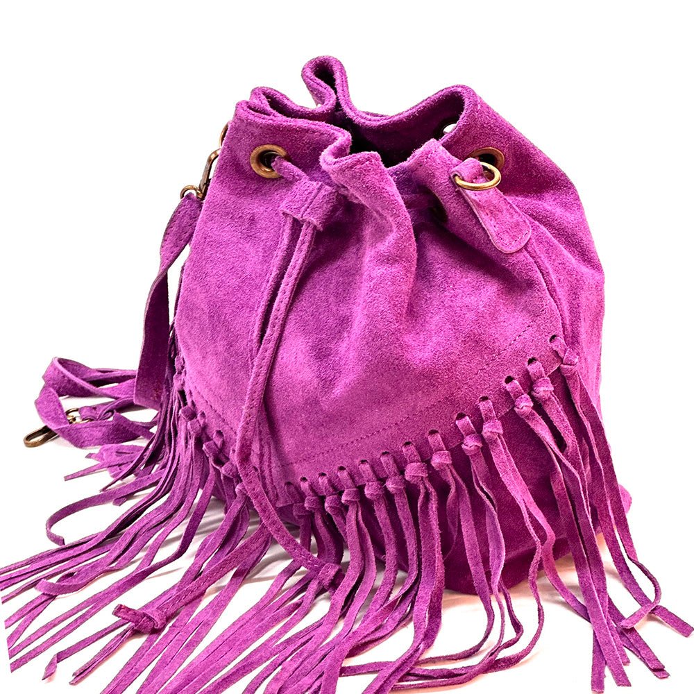 Ileana Fringed Suede Bucket Bag – Bohemian Italian Chic - Leather Italiano