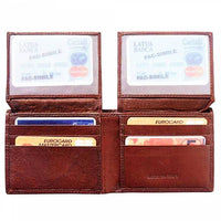 Interior of Dark Brown Soft Leather Wallet showcasing card slots and bill compartments