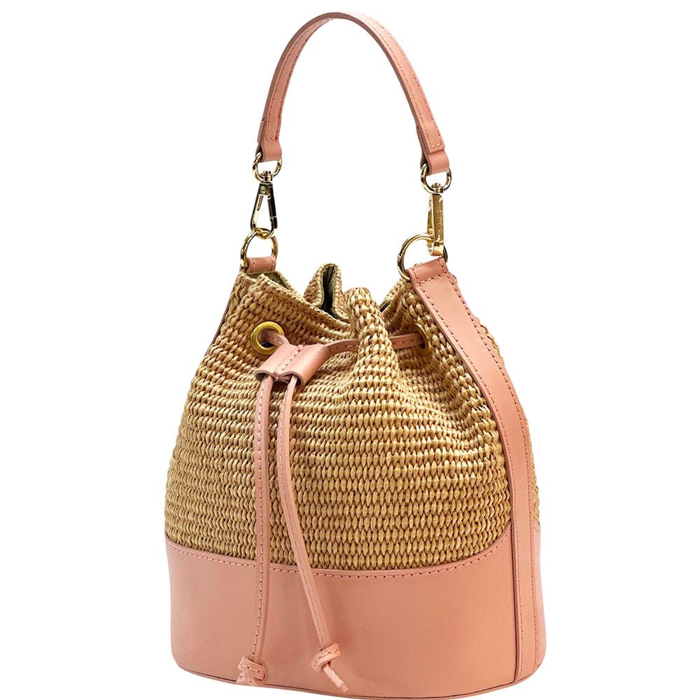 Ischia Bucket Bag in Raffia and Italian Leather - Leather Italiano