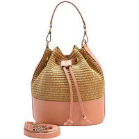 Ischia Bucket Bag in Raffia and Italian Leather - Leather Italiano