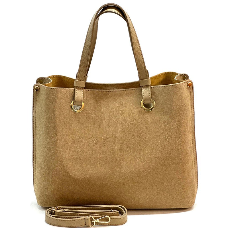 Italian Suede Leather Tote Bag - Aurelia Spacious Elegance - Leather Italiano